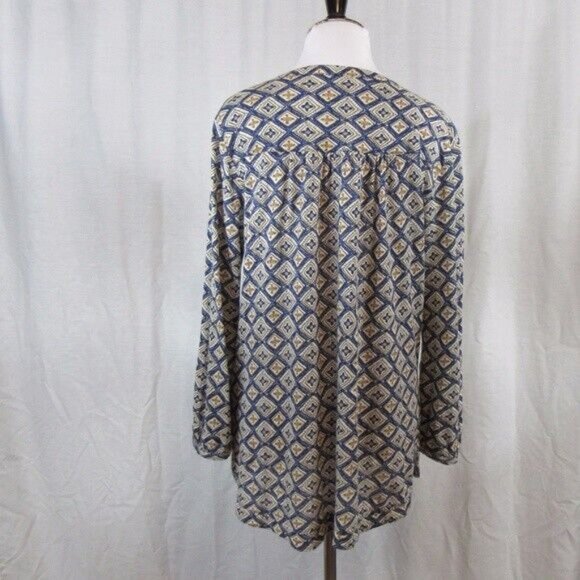 Lucky Brand Top S Blue Green Print Cotton Blend Popover - Picture 4 of 5